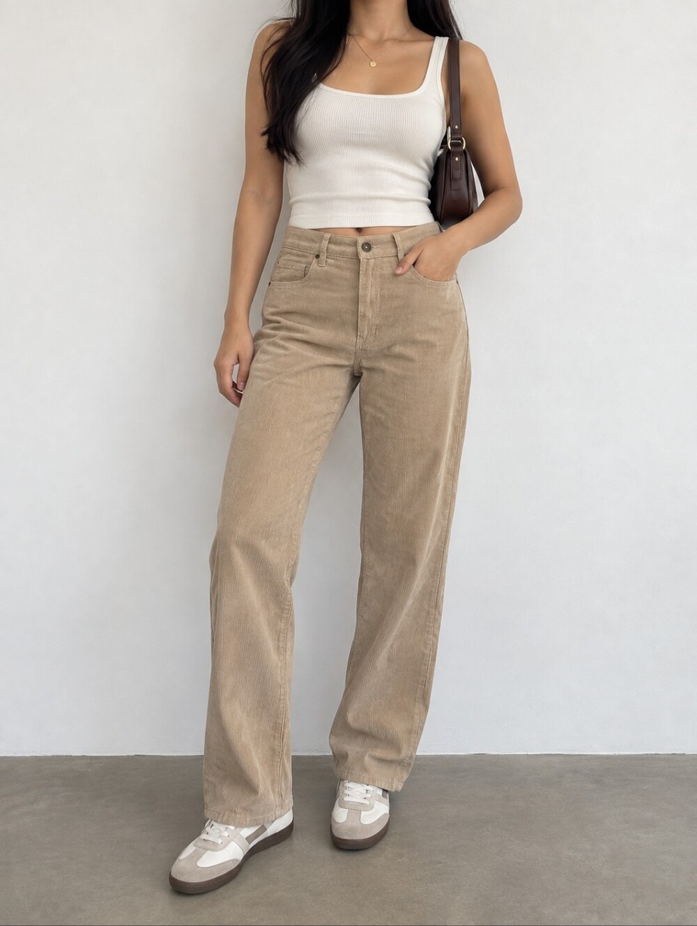 Cotton On Cord Straight Jeans Women’s Size 6 Tan Beige Corduroy High Rise Pants - Picture 2 of 16